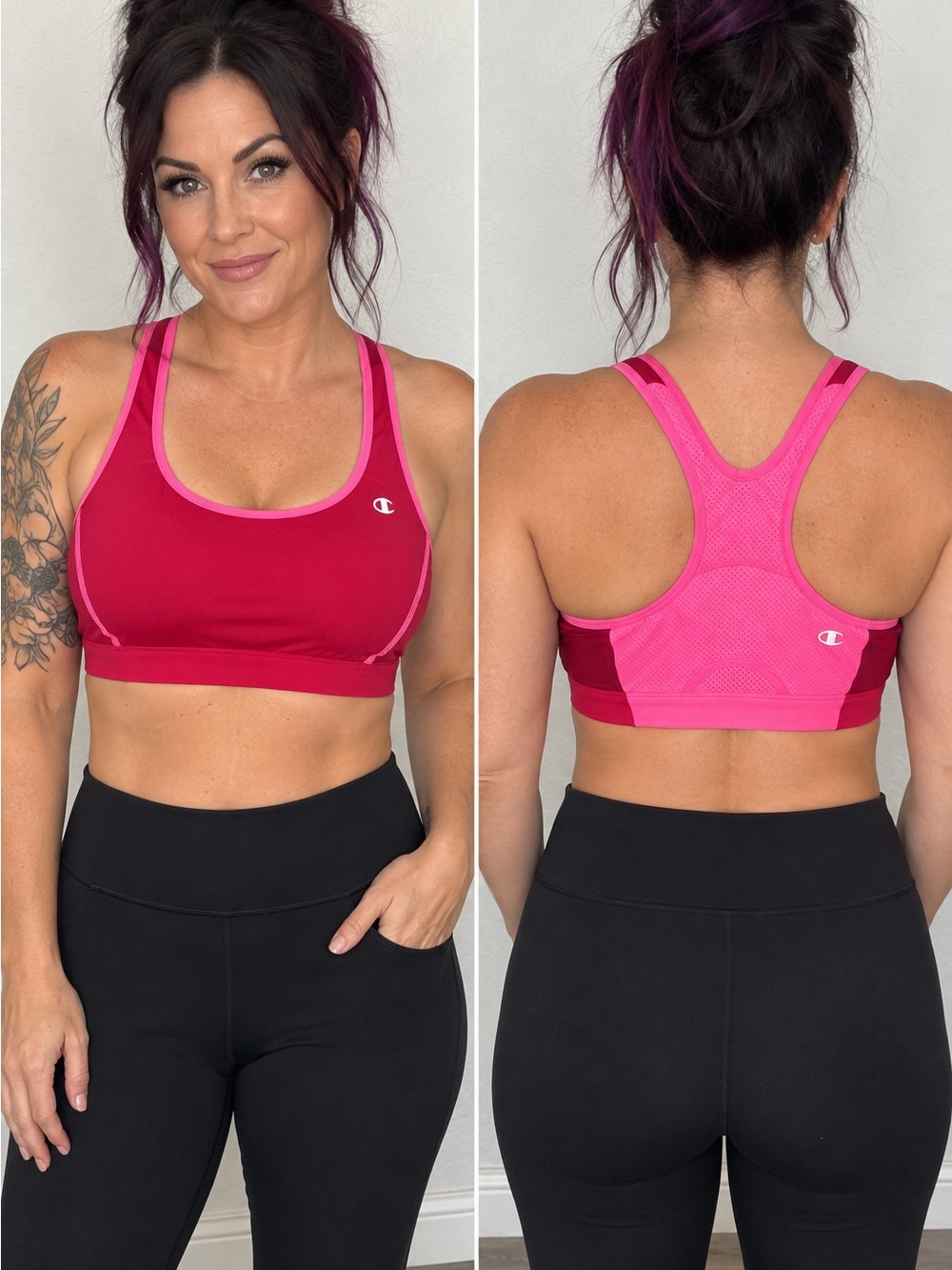 Champion Pink Racerback Sports Bra Mesh Stretch No Size Tag (Fits Small)